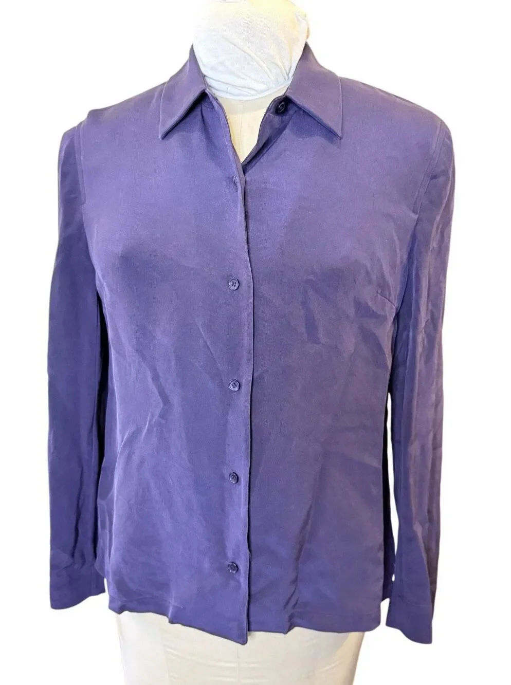 Talbots Pure Silk Blouse Deep Purple Button Front Sz. 8 Old Money Career